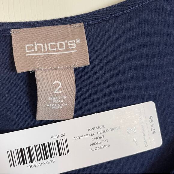 Chico’s Navy Mixed Material Tiered Sun Dress NWT - Picture 8 of 10